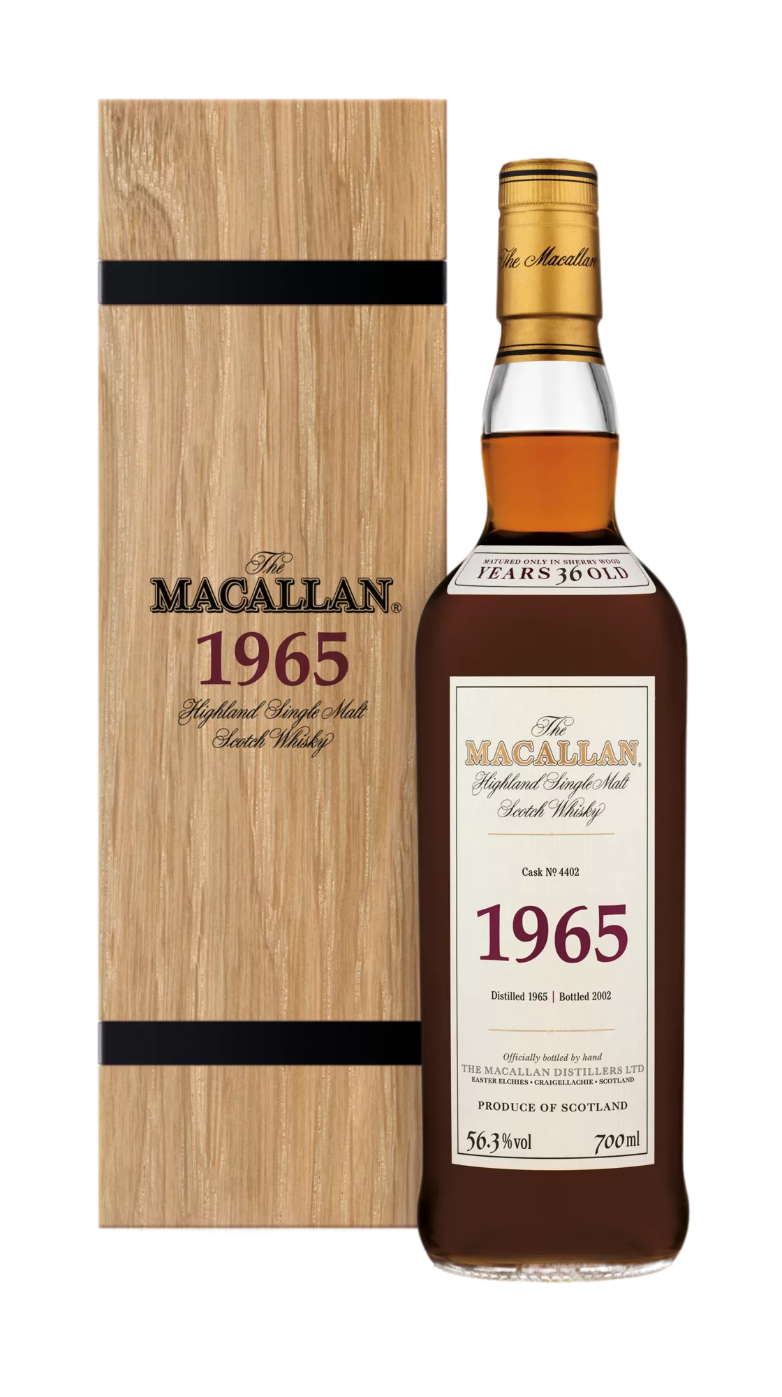 Macallan, Highland Single Malt Fine & Rare 1965 Cask No 4402 36YO Bottled 2002, Speyside — official Macallan product photograph