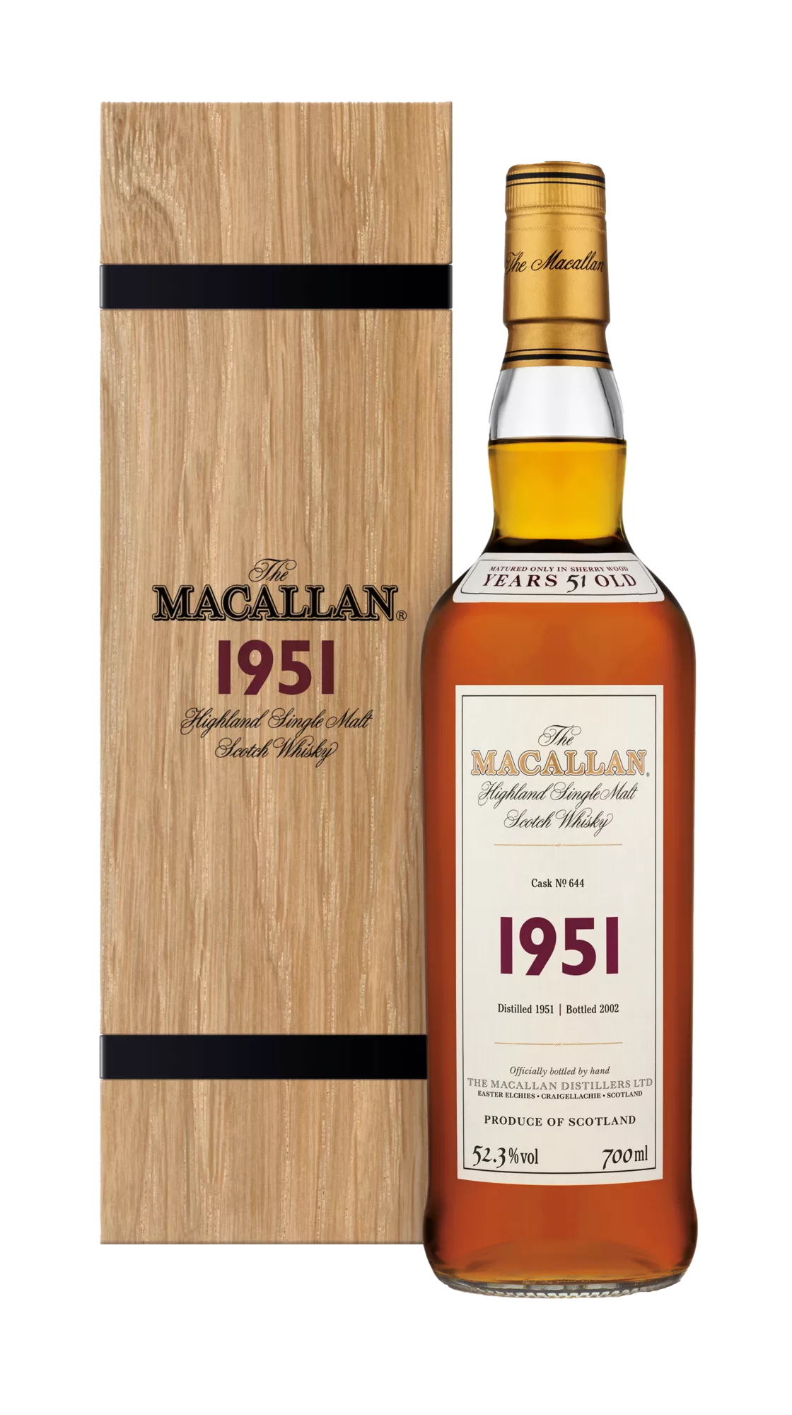 Macallan, Highland Single Malt Fine & Rare 1951 Cask No 644 51YO Bottled 2002, Speyside — official Macallan product photograph