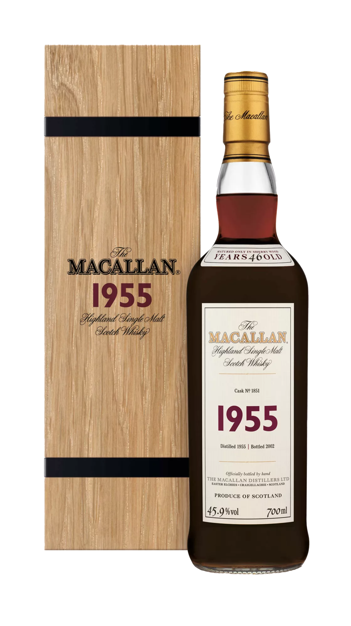 Macallan, Highland Single Malt Fine & Rare 1955 Cask No 1851 46YO Bottled 2002, Speyside — official Macallan product photograph
