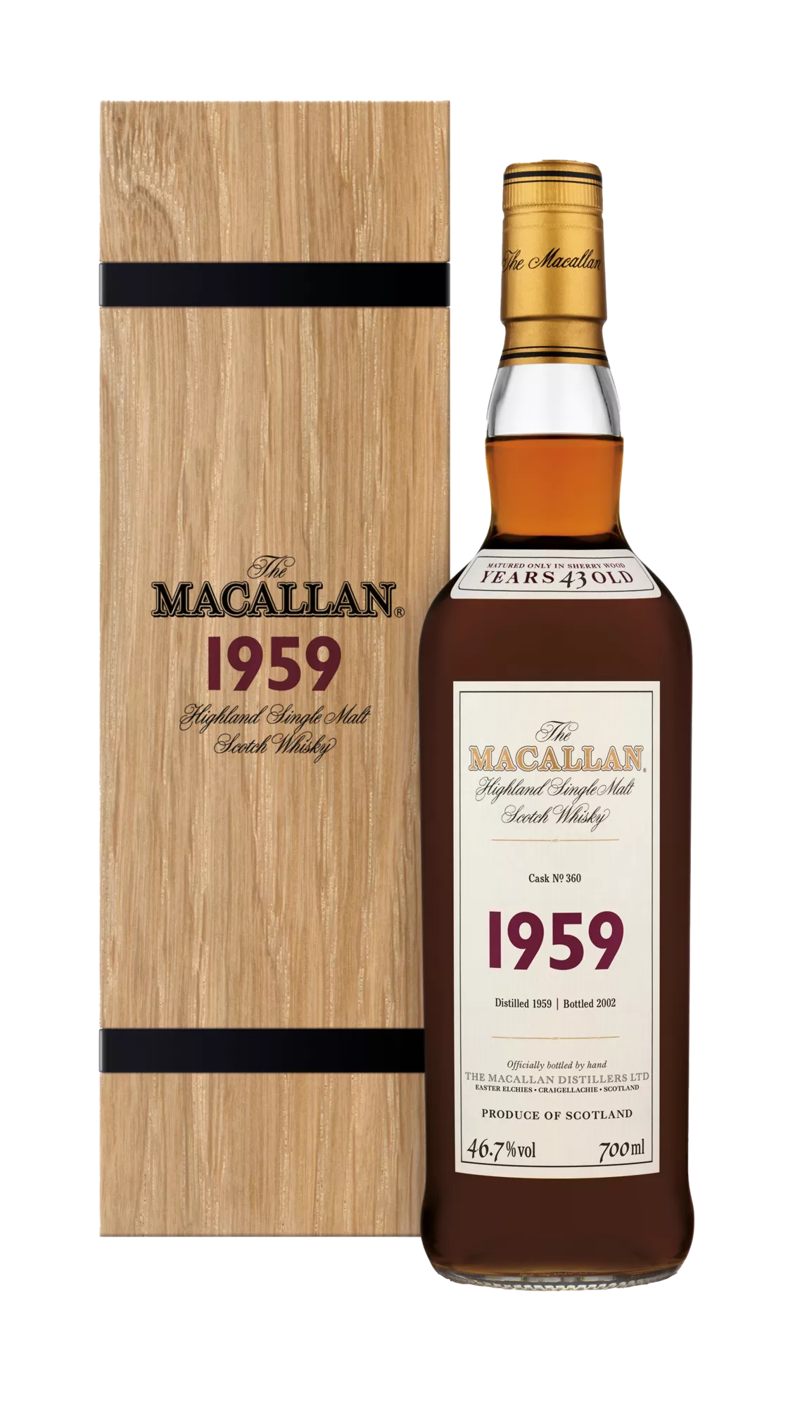 Macallan, Highland Single Malt Fine & Rare 1959 Cask No 360 43YO Bottled 2002, Speyside — official Macallan product photograph